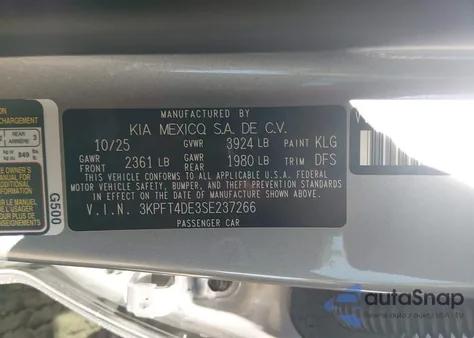 2025 Kia K4 Lxs z USA, uszkodzony, nr VIN 3KPFT4DE3SE237266